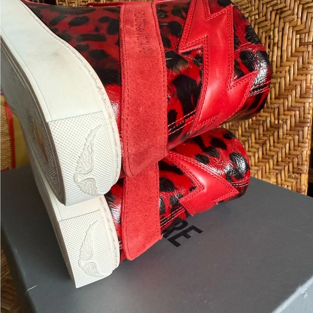 NIB Zadig & Voltaire High Flash Red Leopard Print High Top Sneakers - Picture 6 of 8